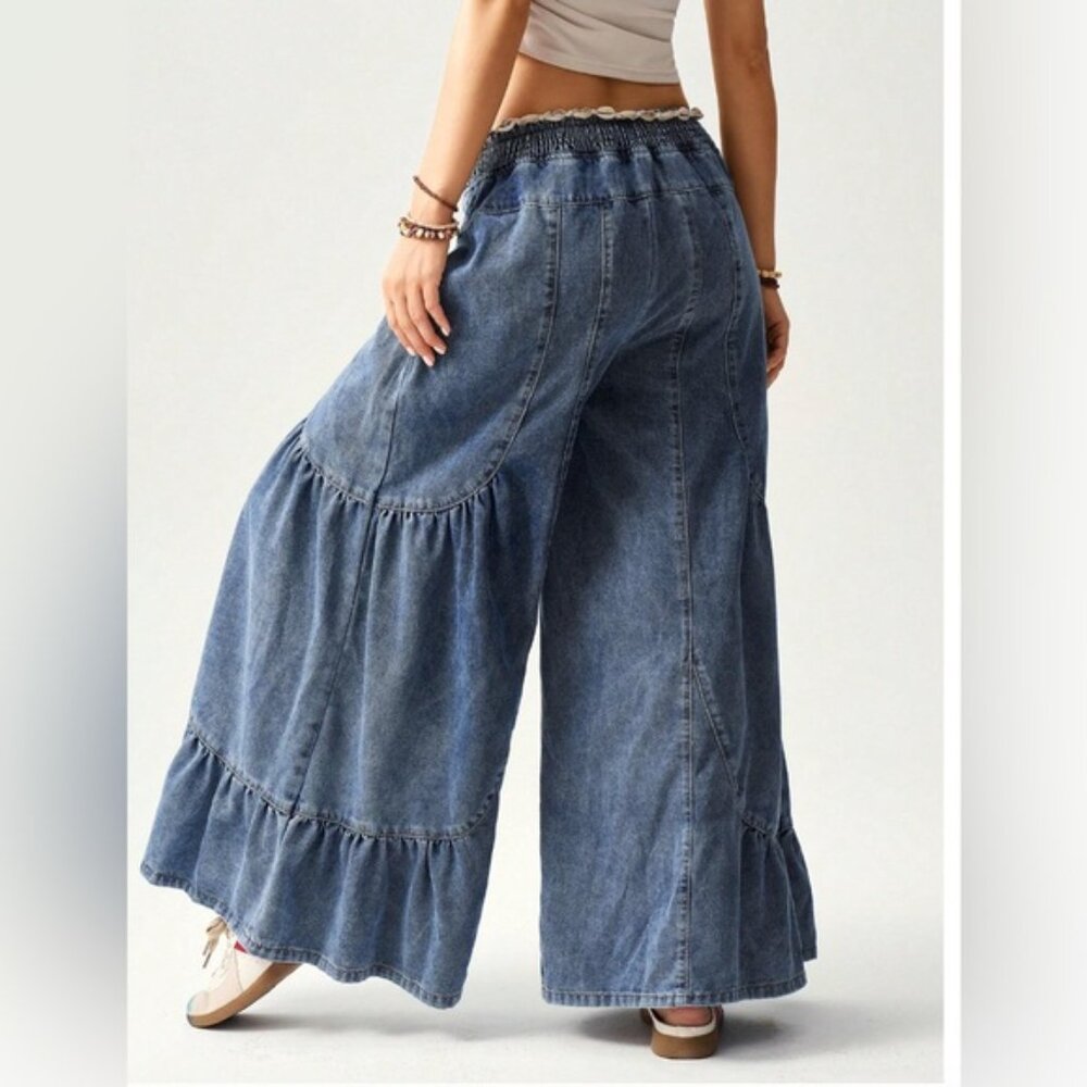 Boho Wide Leg Denim Jeans - Picture 6 of 9